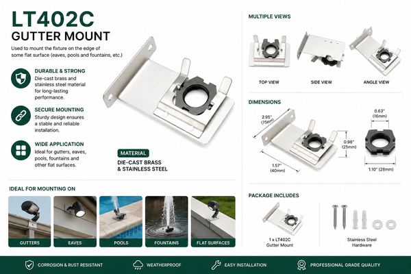 LT402C Die-Cast Brass & Stainless Steel Gutter Mount for Landscape Lighting